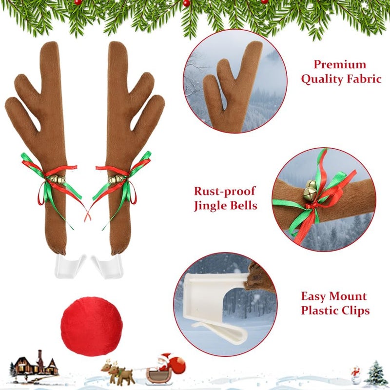 Jaxbo Premium Reindeer Antlers & Nose for Car - Reindeer Car kit with Festive Bells for Christmas - Rudolph Christmas Decorations for Cars, Truck, SUV - Image 3